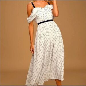 Lulus Polka Dot Cold Shoulder Midi Dress NEW Size Large